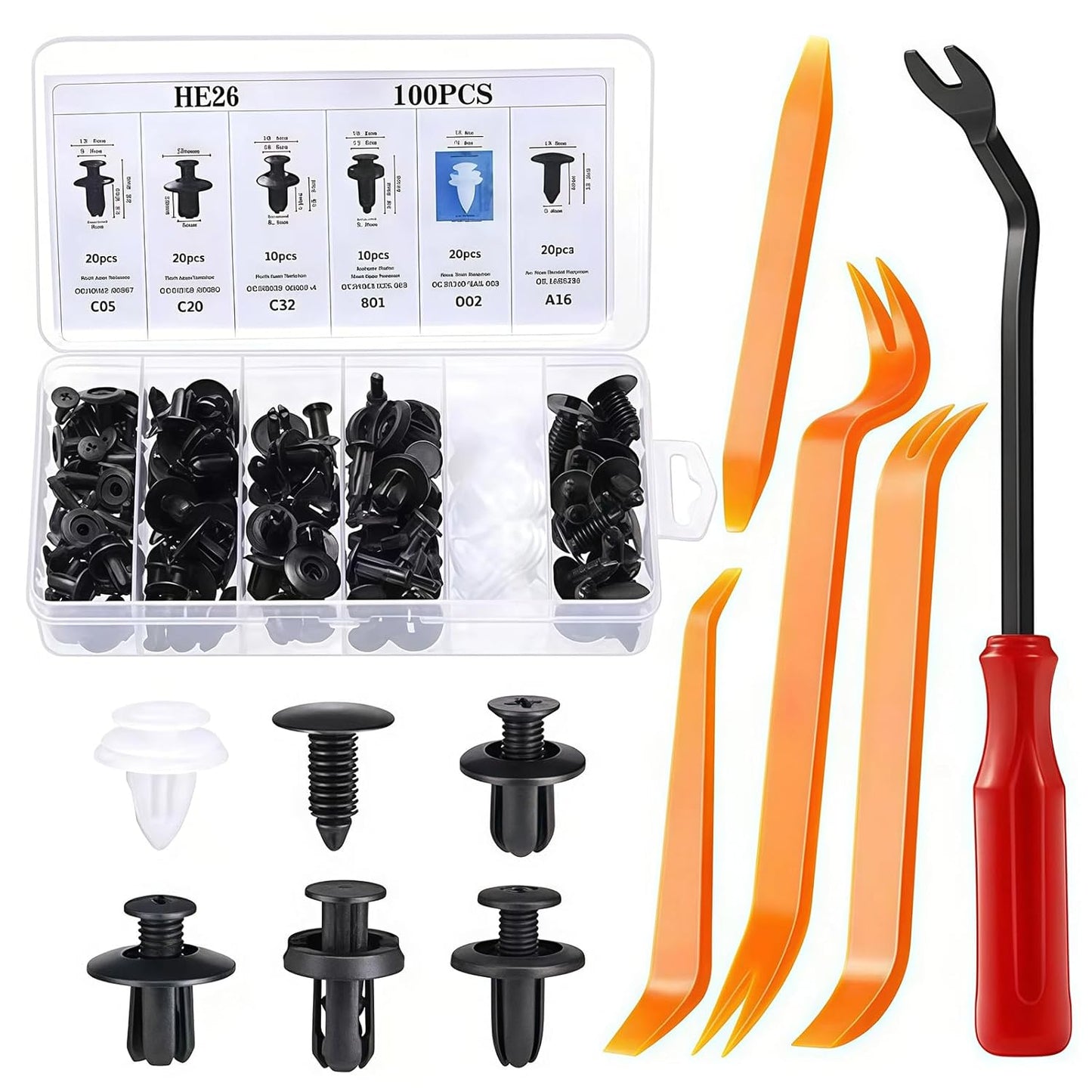 HE26 100pcs Universal Expansion Screw Clips Set for Automobiles Mudguard Leaf Plates Door Panel Clips C05 C20 C32 B01 D02 A16 Car Accessories
