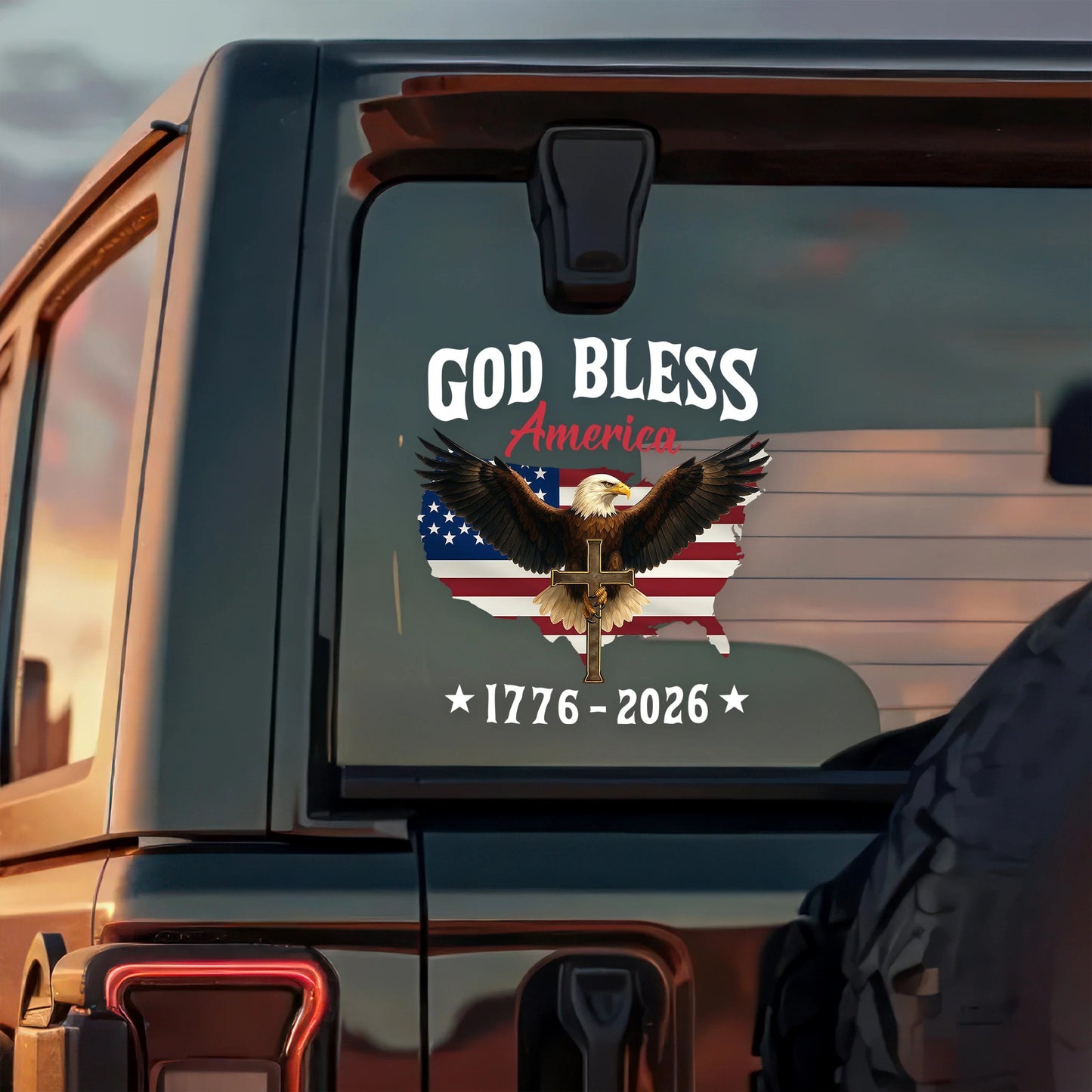 Patriotic 250th Anniversary God Bless America Eagle 1776–2026 Car Window Decal