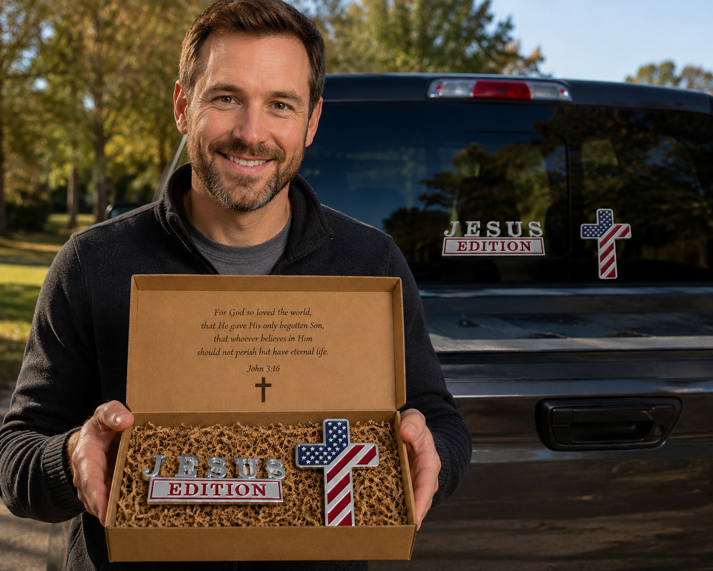 Emblema Metálico de Coche Edición Jesús Bendito con Cruz
