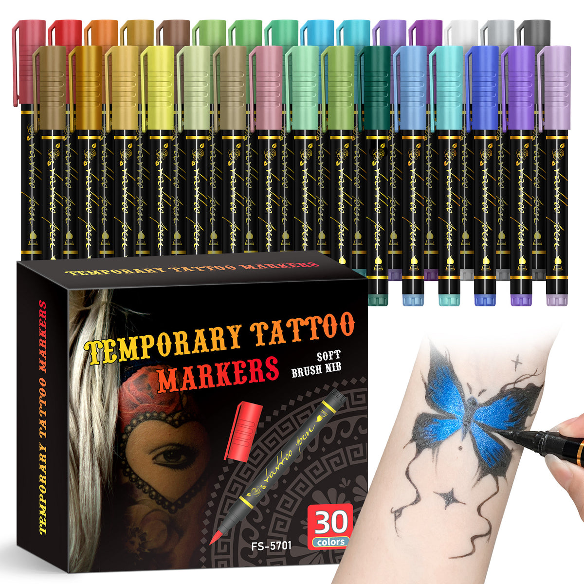 💥Temporary Tattoo Markers Set-30-Color Body Art Pens🌈