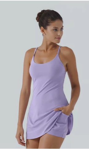 Women’s Spaghetti Strap Athletic Tennis Dress with Built-in Shorts