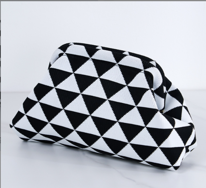 Women's Striped & Diamond Dot Cloud Handbag β Lightweight Clip-Top Crossbody Bag for Everyday Style π