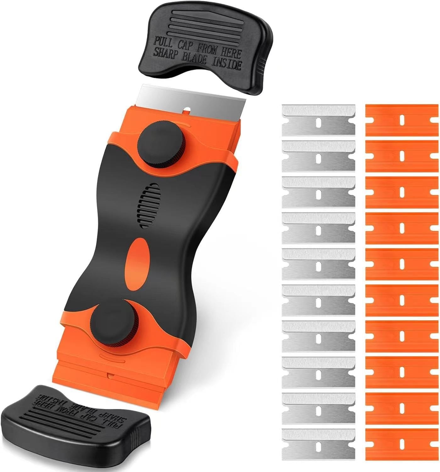 🎄2-in-1 Scraper Tool Set with 20Pcs Razor Blades for Removing Window Labels