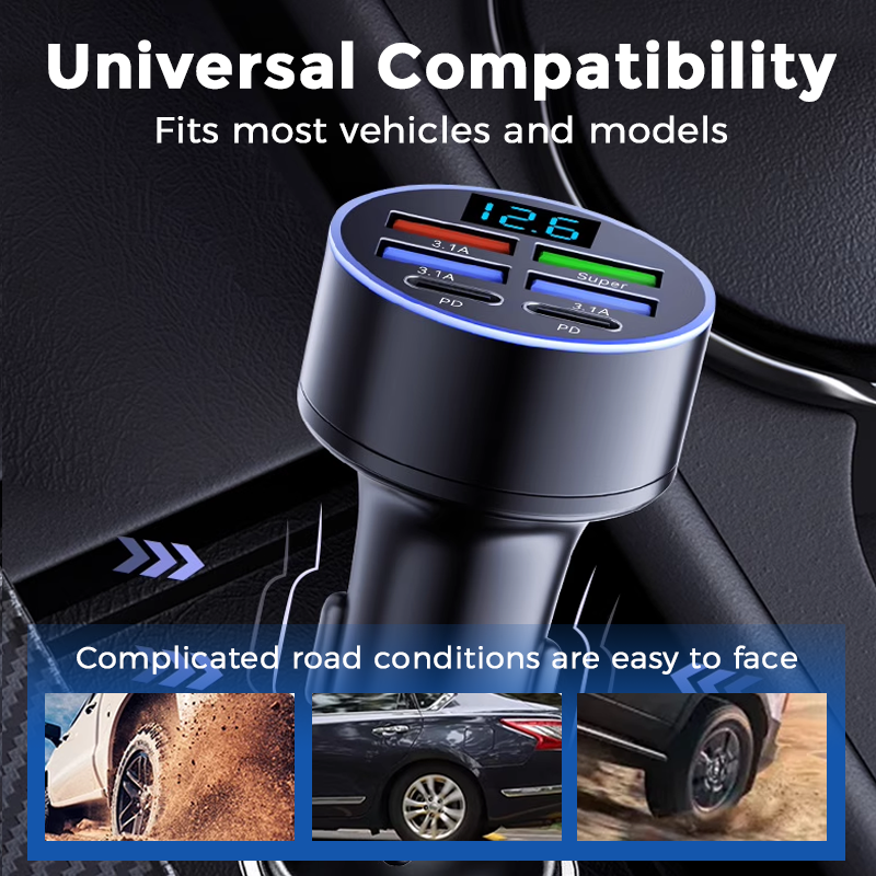 📢📢49% OFF !! ⏰6-In-1 Car Fast Phone Charger with Voltage Display