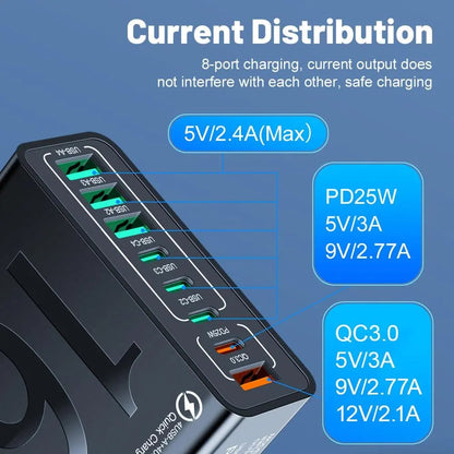 🎁8-Port Smart USB-C & USB-A Fast Charging Hub for Phones & Tablets