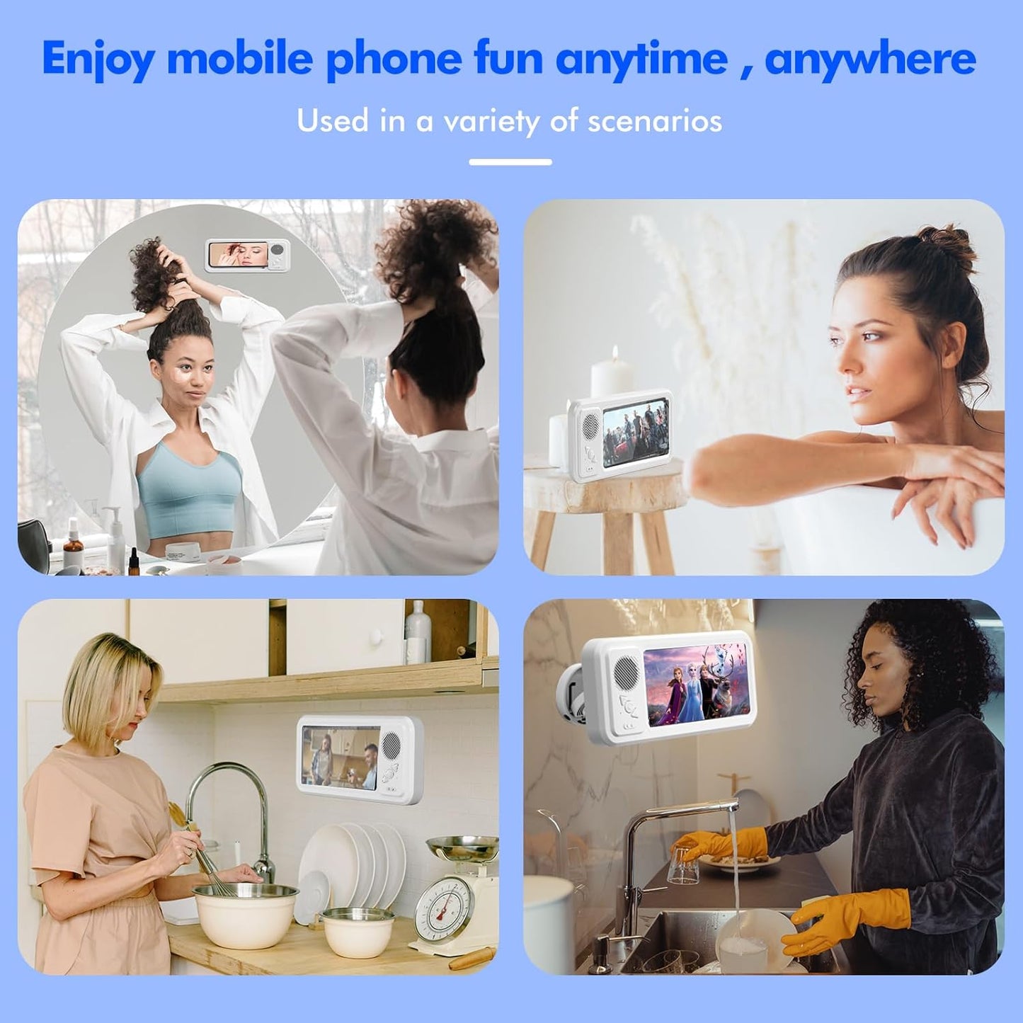 🔥Waterproof Bluetooth Shower Phone Holder - 480° Rotation with Speaker