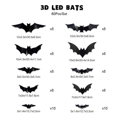 3D LED Glowing Bat Wall Decorations – Halloween Flying Bat Swarm Set