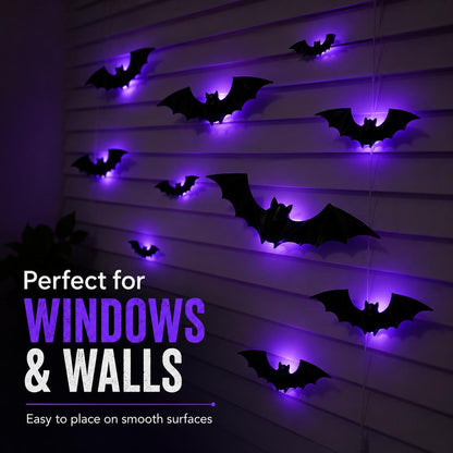 3D LED Glowing Bat Wall Decorations – Halloween Flying Bat Swarm Set