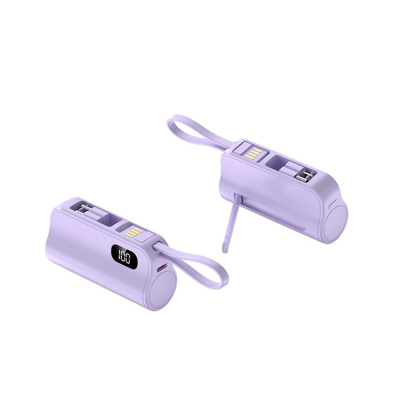 Mini Capsule Power Bank: 5000mAh Pocket-Sized Charger with Built-in Cable