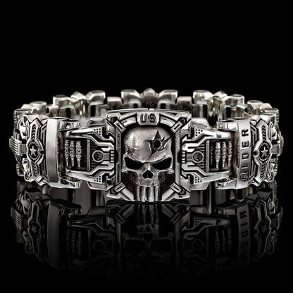 HOT SALE-Armed Forces Destiny Struggle Skull Interlock Silver Bracelet