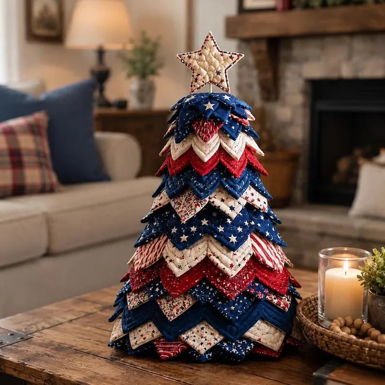 🔥50% OFF - 🎄Americana Christmas Tree Quilt Kit – Easy Layered Fabric Holiday Décor for Quilting Lovers