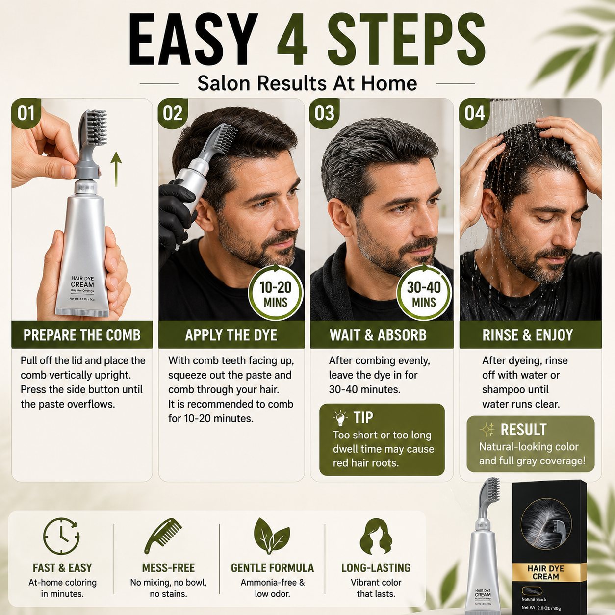 🔥Hot sell TODAY | Instant Gray Coverage Hair Dye Comb for Men & Women