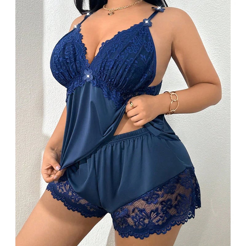 🥳2026 HOT SALE🥳💞50K+ SOLD!👗🌸 Lace-Trimmed Camisole & Shorts Pajama Set 🛏️✨