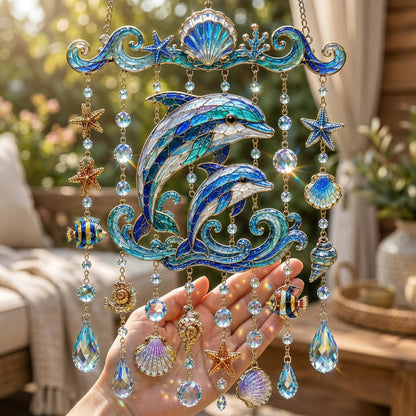 🐬🐢Ocean-Themed Crystal Wind Chime – 🌊Bring the Ocean Glow to Your Garden