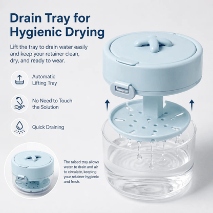3-in-1 Leak-Proof Retainer Cleaning Case with Mirror, Drain Tray & Travel Storage
