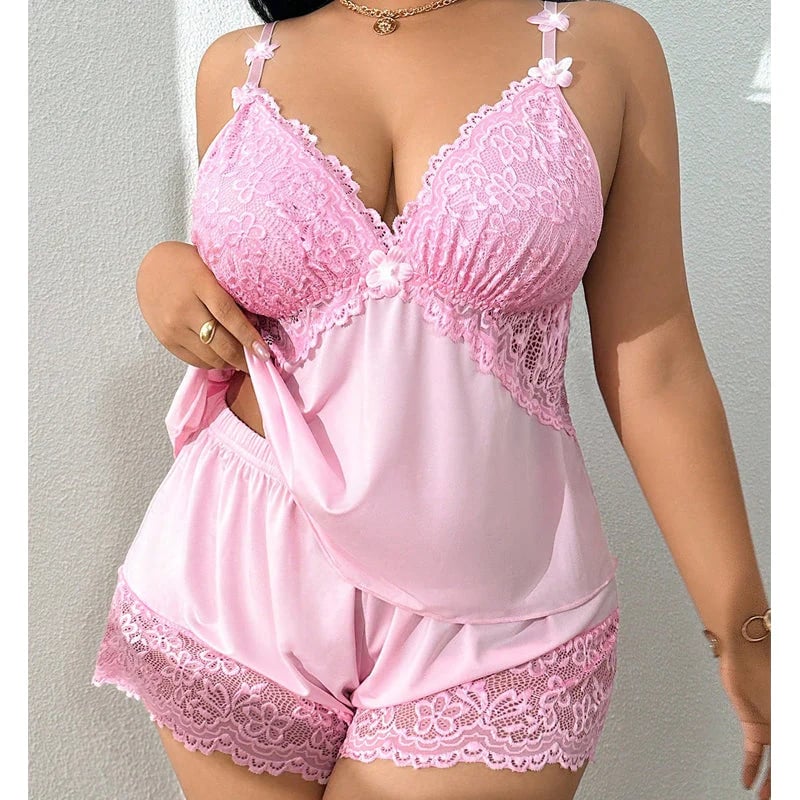 🥳2026 HOT SALE🥳💞50K+ SOLD!👗🌸 Lace-Trimmed Camisole & Shorts Pajama Set 🛏️✨