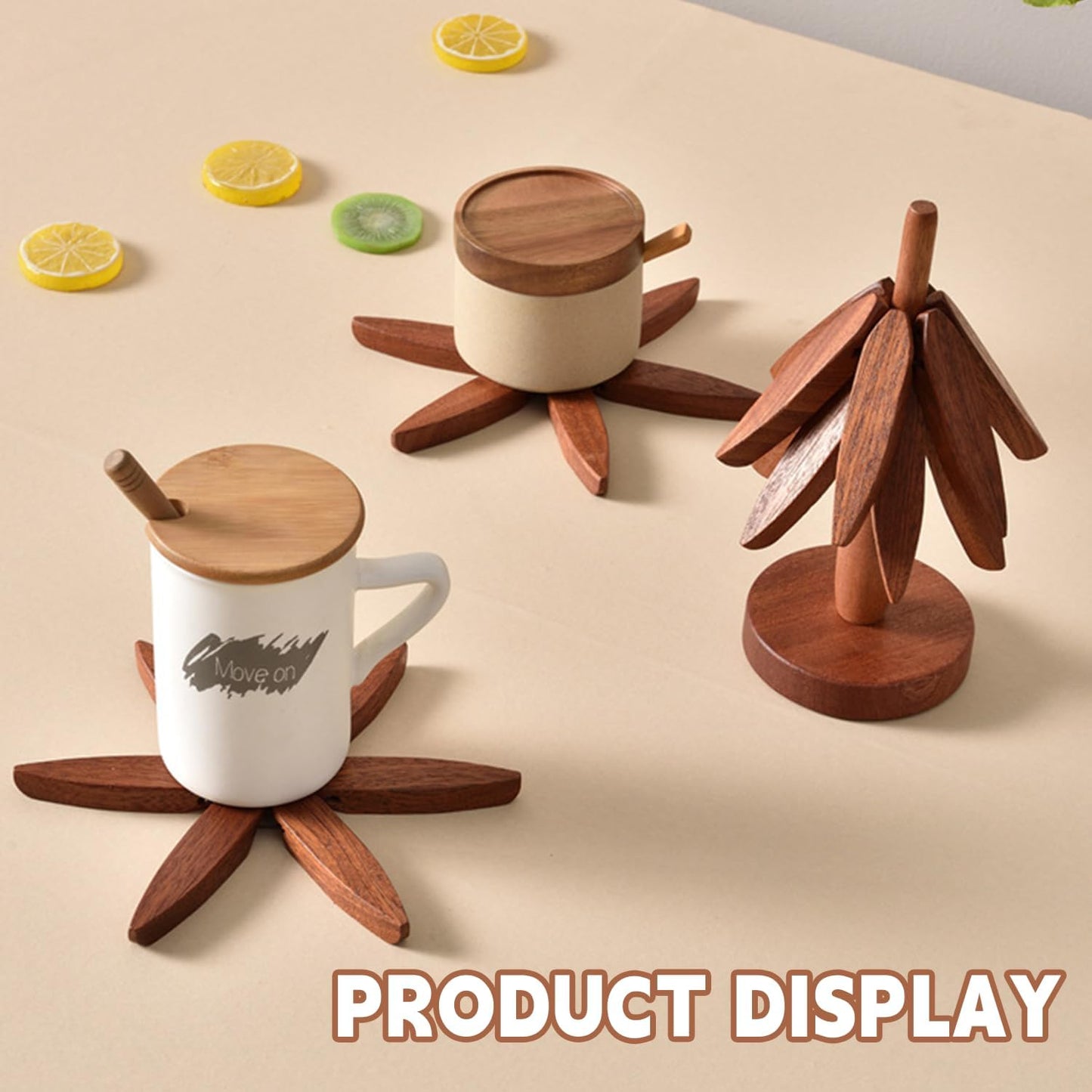 ✨🎄Natural Tree Trivet Set - 4 Wooden Trivets & 1 Stand Like a Christmas Tree🎄