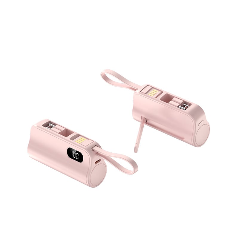 Mini Capsule Power Bank: 5000mAh Pocket-Sized Charger with Built-in Cable