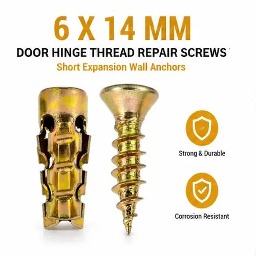 🔩 Juego de tornillos de expansión cortos de 6×14 mm para reparación de bisagras de gabinete y restauración de roscas dañadas