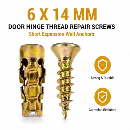 🔩 Juego de tornillos de expansión cortos de 6×14 mm para reparación de bisagras de gabinete y restauración de roscas dañadas