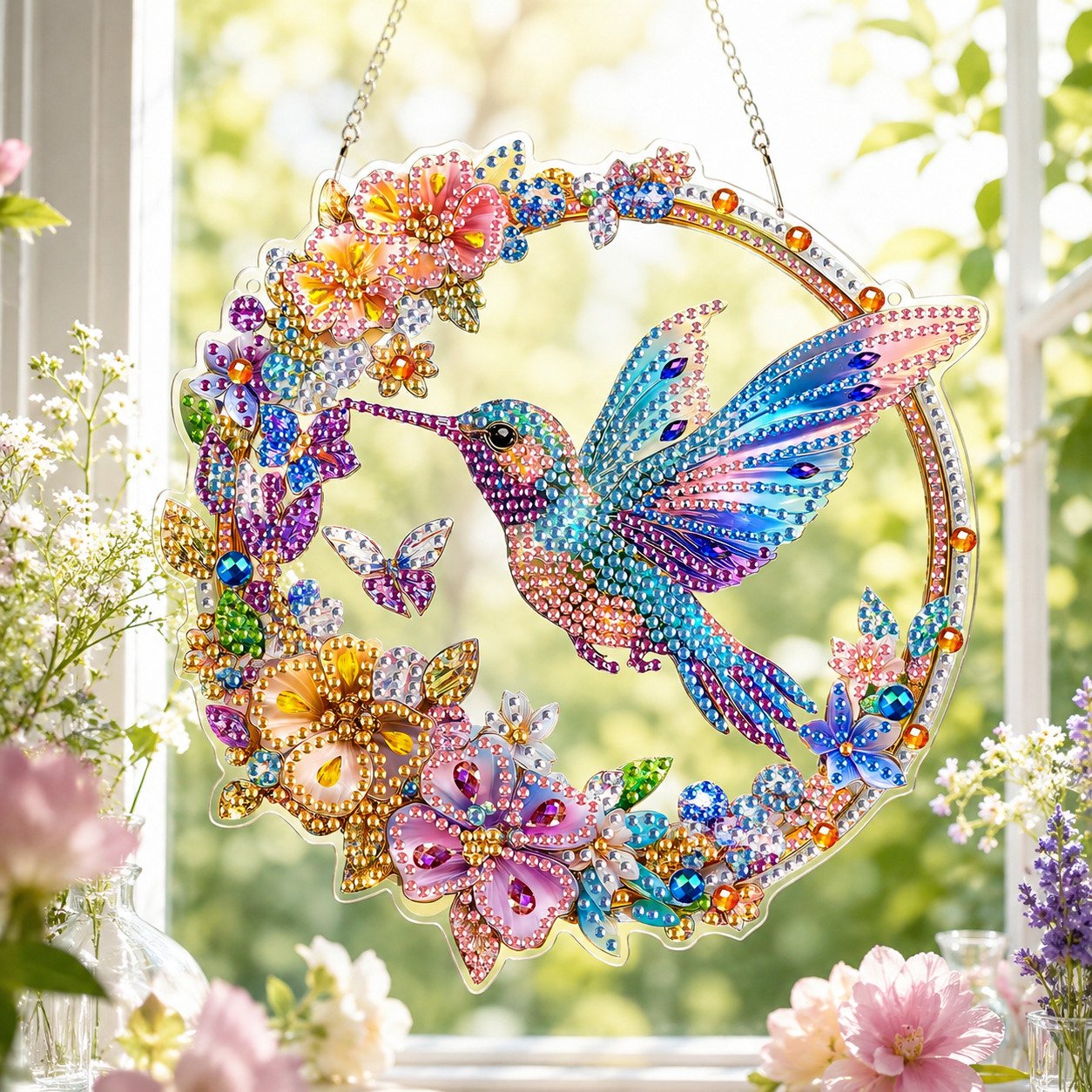 💥 Hummingbird Diamond Art Hanging Ornament Kit – Sparkling DIY Window Ornament 🐦✨