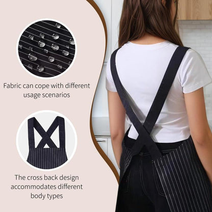 Unisex apron with pockets, featuring a cross-back strap design and including a towel