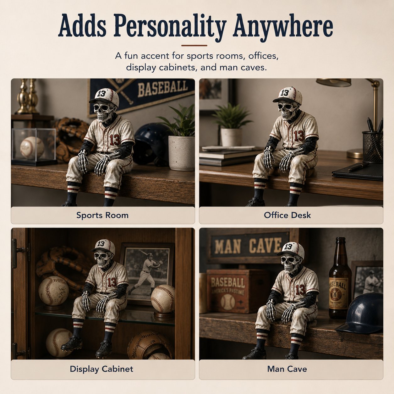 ⚾ Baseball Skeleton Shelf Sitter – Spooky Sports Decor Gift