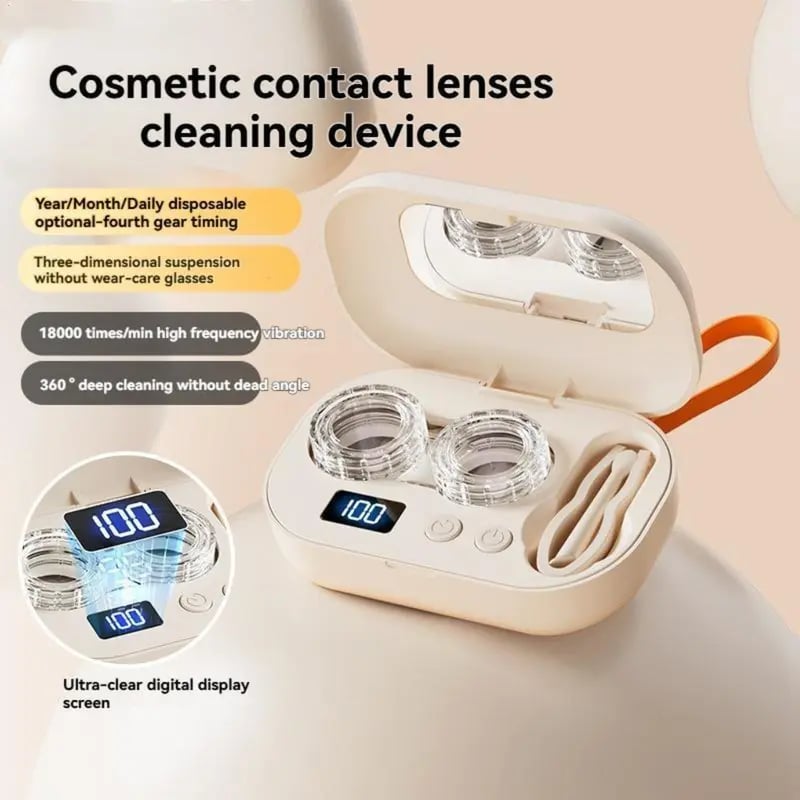 Ultrasonic Rechargeable Contact Lens Cleaner with Vanity Mirror