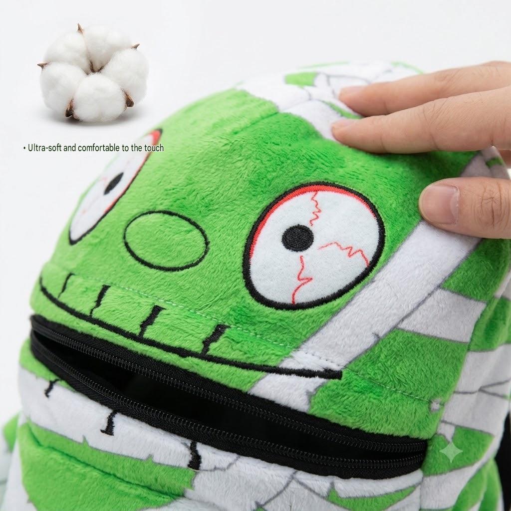 Kids Interactive Green Mummy Plush Candy Backpack | Music Playing Trick or Treat Bag