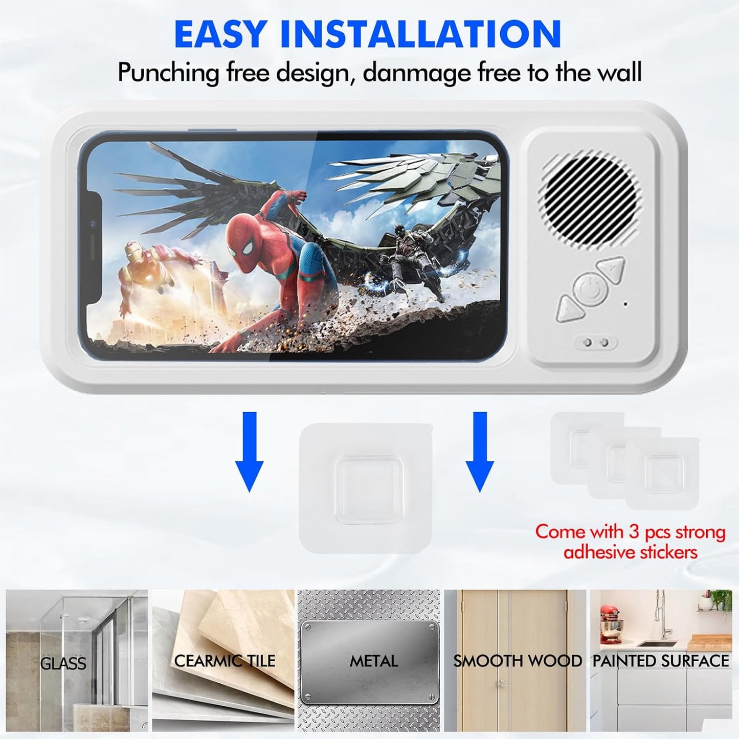 🔥Waterproof Bluetooth Shower Phone Holder - 480° Rotation with Speaker