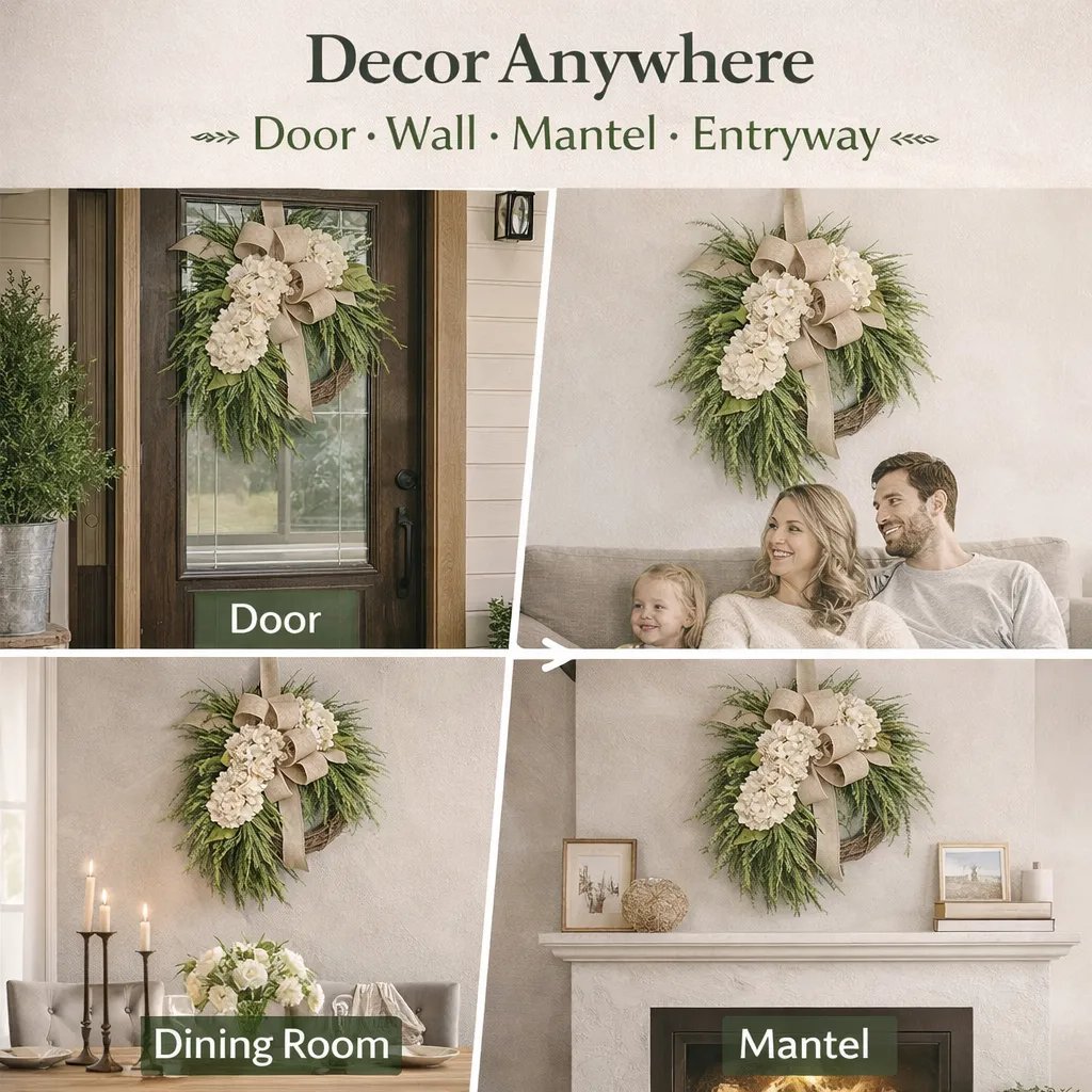 🎉🌸Handcrafted Hydrangea Wreath – The Perfect All-Season Front Door Decor