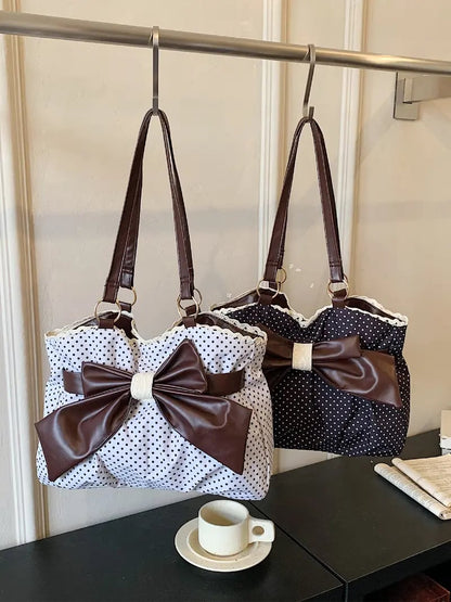 Trendy Fashion Large Capacity Polka Dot Bow Decor Bag