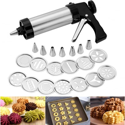 Stainless Steel Cookie Press with 13 Discs & 8 Nozzles