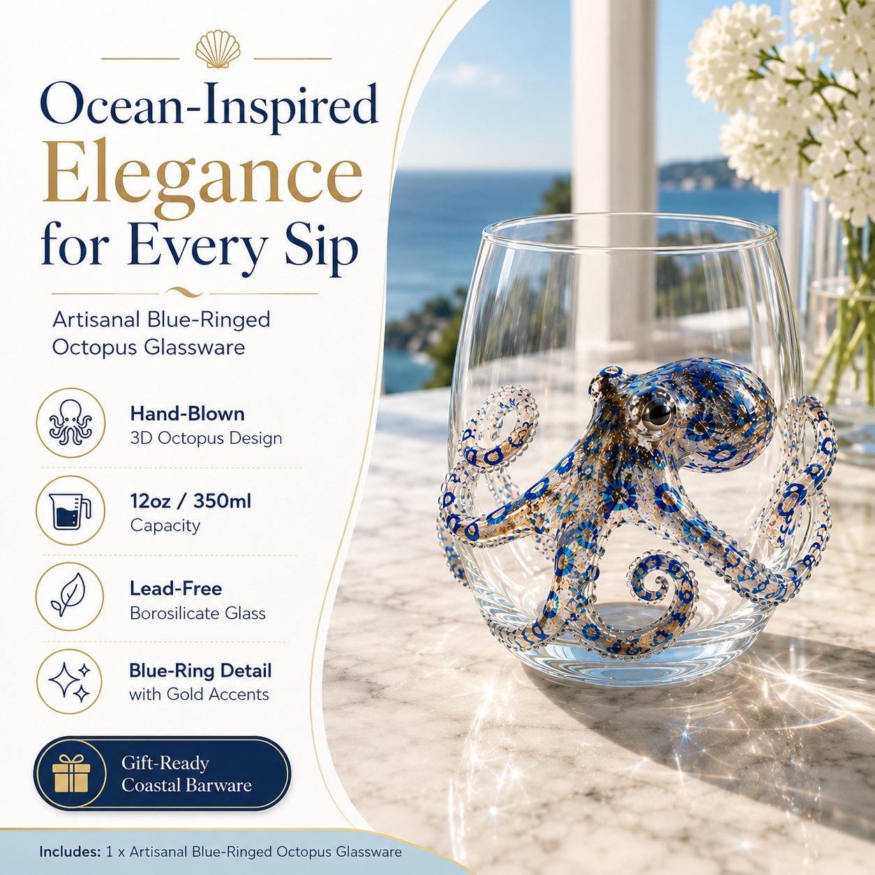🔥HOT SALE🔥🌊Artisanal Blue Ringed Octopus Glassware