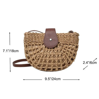 🔥49% DE DESCUENTO✨Bolso de paja semicircular calado bohemio para mujer