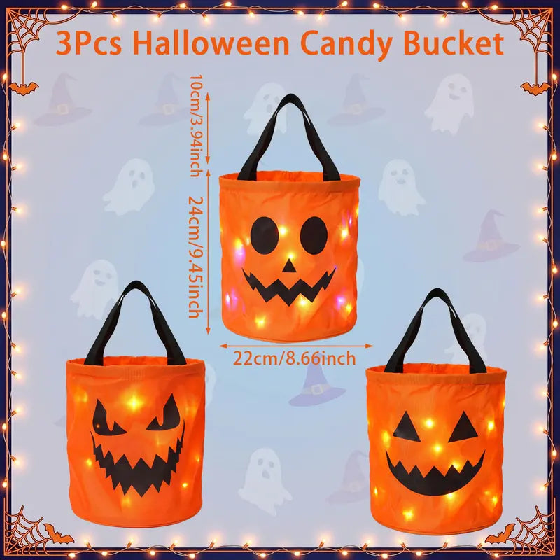 🎃 Light Up the Night! 3-Piece LED Halloween Candy Bucket Set 👻