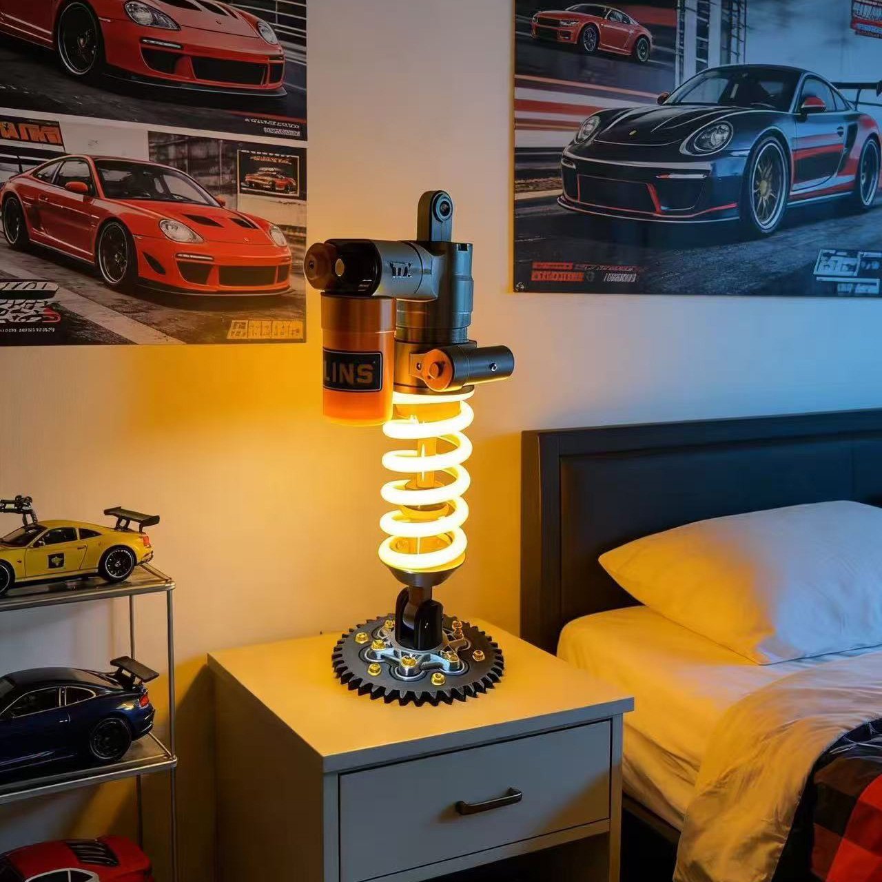 Inspired Suspension Shock Absorber Lamp - Adjustable LED Light for Gamers & Car Enthusiasts