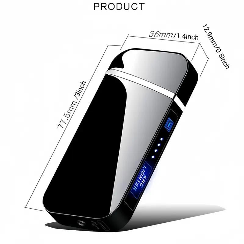 Metal Electric Lighter, Dual Arc, Windproof, LED Battery Indicator, Automatic Protection