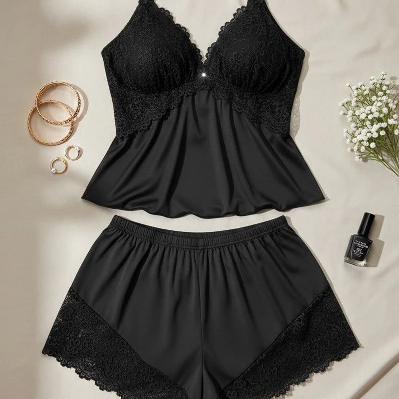 🥳2026 HOT SALE🥳💞50K+ SOLD!👗🌸 Lace-Trimmed Camisole & Shorts Pajama Set 🛏️✨