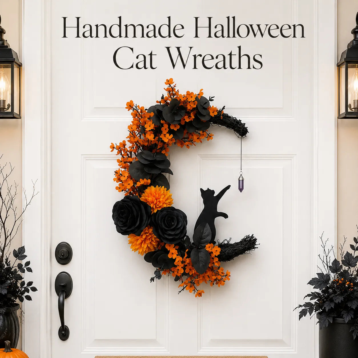 🔥Last Day 49% OFF - 🐈‍⬛🌙Handmade Halloween Cat Wreath