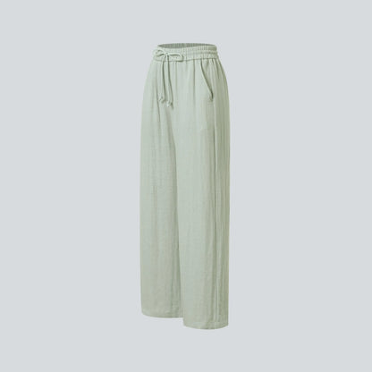Halara High Waisted Drawstring Pocket Wide Leg Casual Linen-Feel Pants