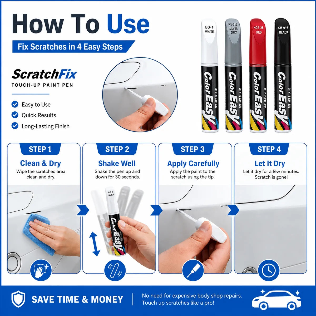 🔥Buy 2 get 1 Free 🚨Small Scratches Can Ruin Your Car’s Clean Look🚨 - ScratchFix Car Touch-Up Paint Pen 🏆