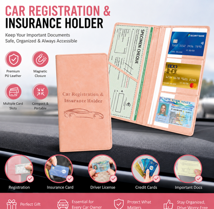 🚗 Car Registration & Insurance Document Holder | Premium PU Leather Organizer