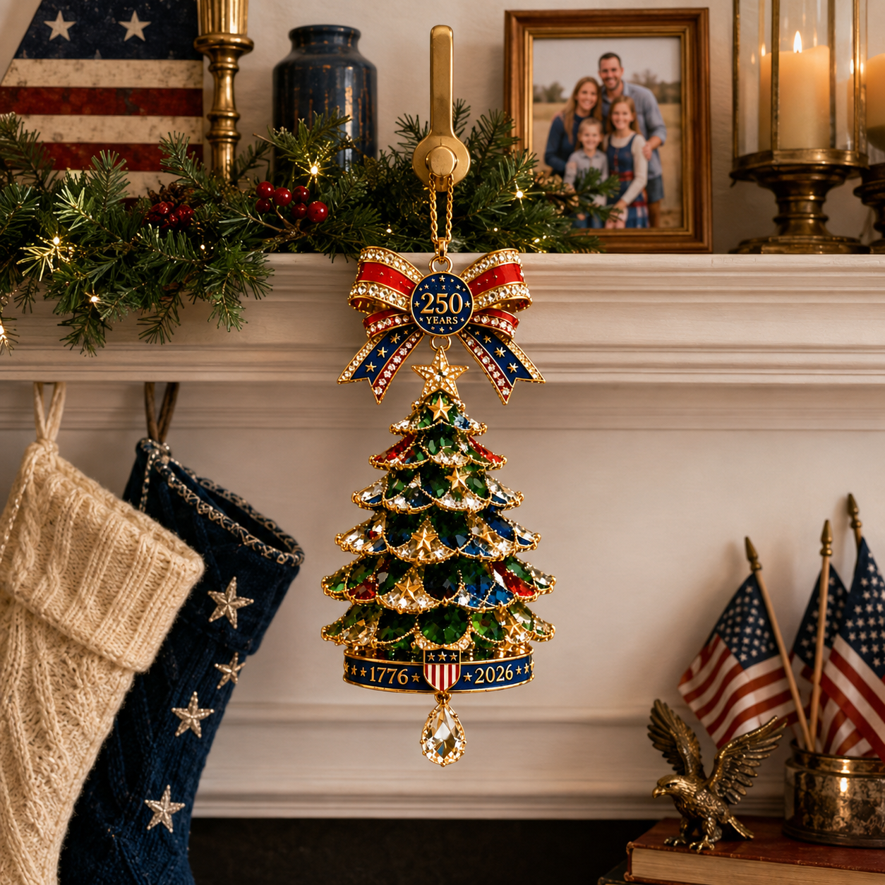 🎄250th Anniversary Jeweled Christmas Tree Ornament (1776–2026)