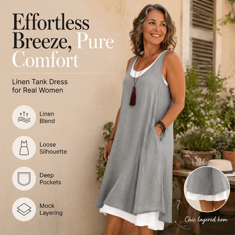⏰Summer Hot Sale 50% OFF💃Women's Casual Loose Sleeveless Fake Two Piece Tank Dress