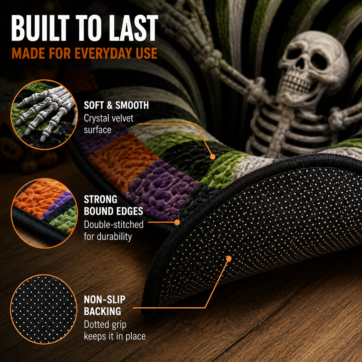 💀Halloween 3D Bottomless Illusion Rug Skeleton Pit Non-Slip Crystal Velvet Mat 🎃