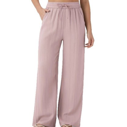Halara High Waisted Drawstring Pocket Wide Leg Casual Linen-Feel Pants