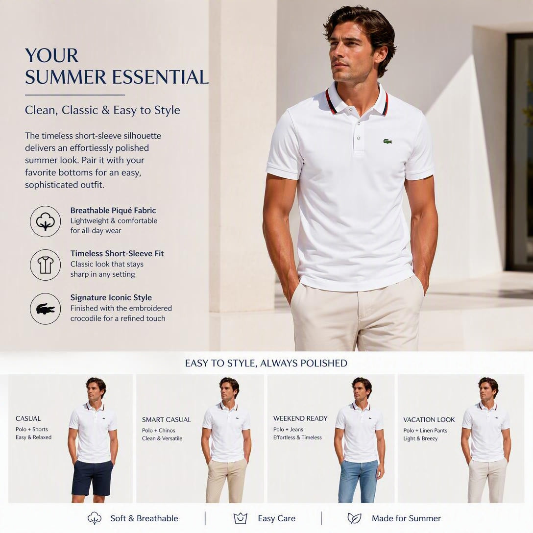 Men’s Comfortable Breathable Solid-Color Turn-Down Collar Short-Sleeve Polo