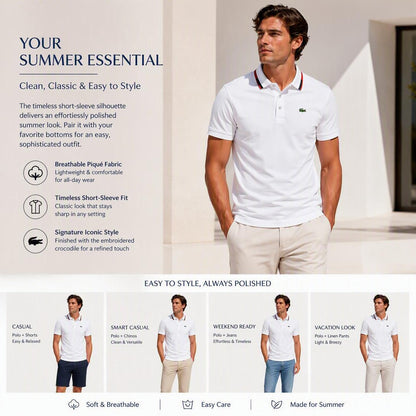 Men’s Comfortable Breathable Solid-Color Turn-Down Collar Short-Sleeve Polo