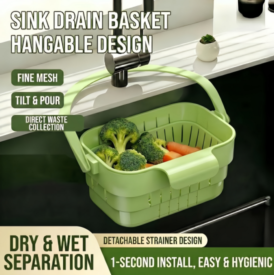 Folding hanging kitchen sink drain basket